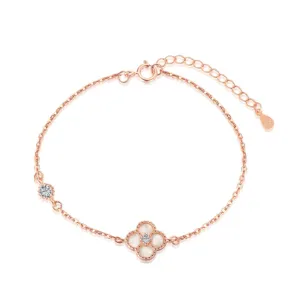 White Shell Clover Bracelet - Rose Gold