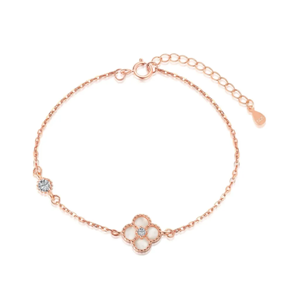 White Shell Clover Bracelet - Rose Gold